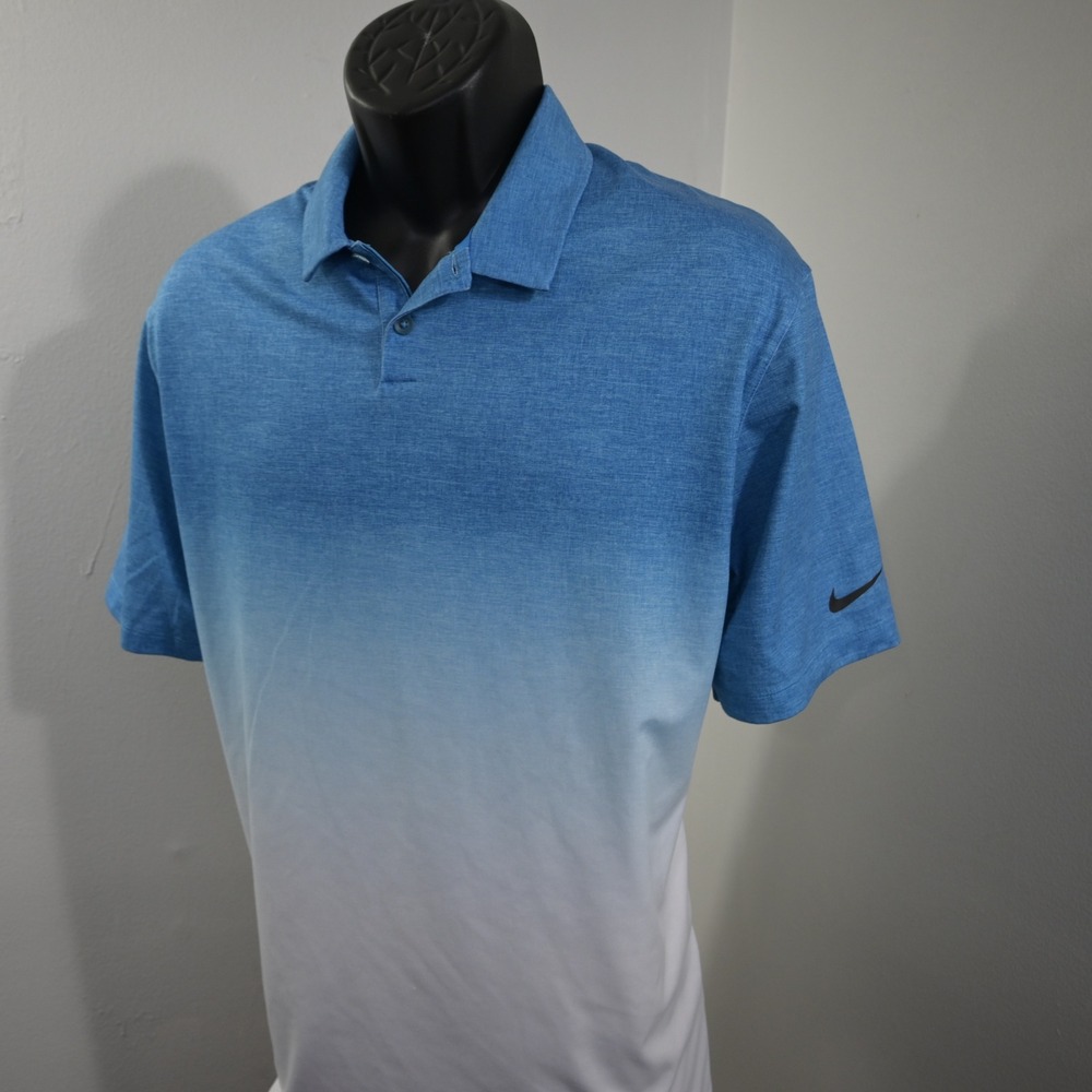 Nike Golf Polo Mens Large Blue White Ombre Dri-Fit Short Sleeve Shirt